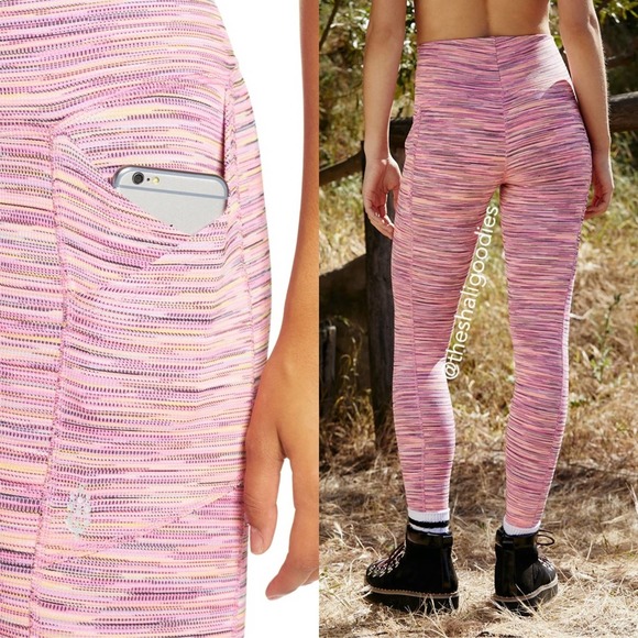 FREE PEOPLE Roll Out Leggings Pink Striped - Picture 2 of 6